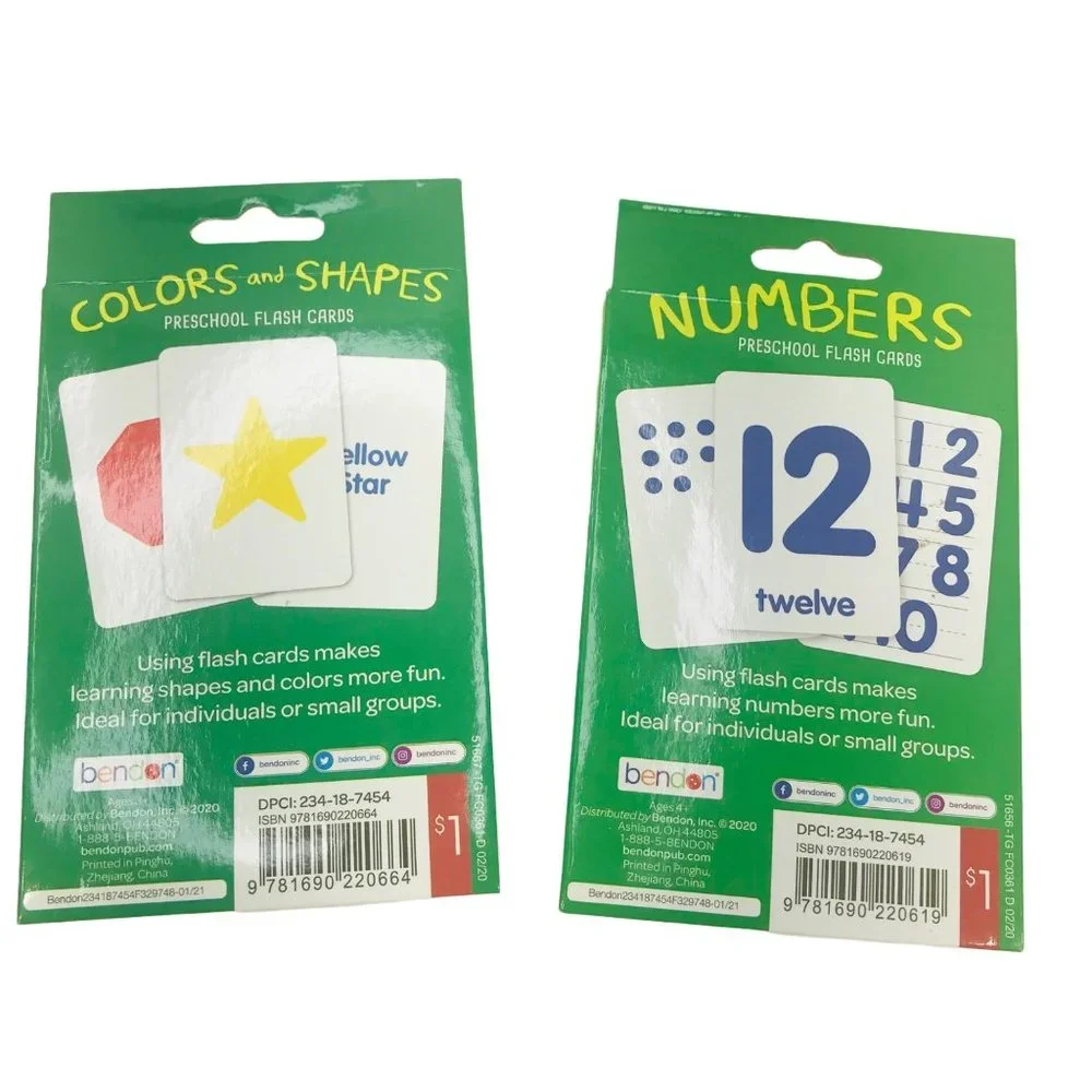 Bendon Numbers / Colors And Shapes Flash Cards Ages 4+ And 3+ New